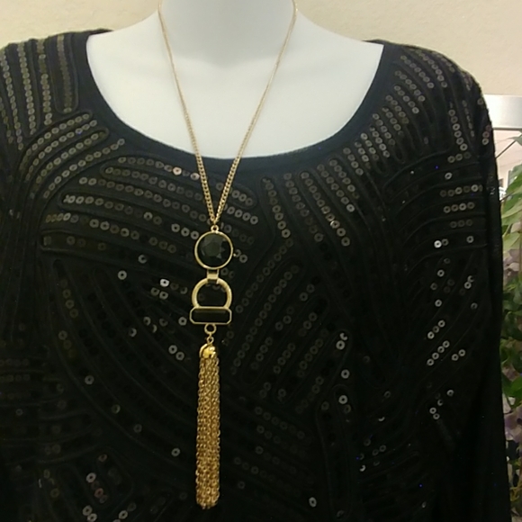 Black & Gold  Tassel Necklace - Picture 1 of 8